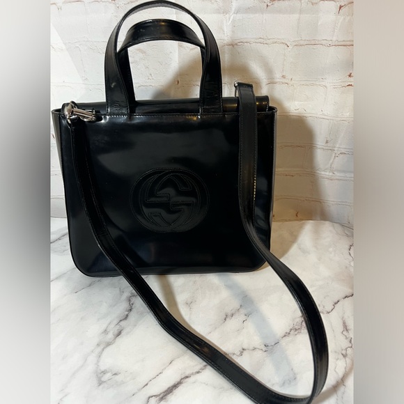 GUC Gucci Black Patent Leather Shoulder Bag - Picture 1 of 9